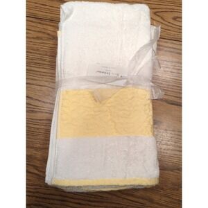 3 Large New Vintage White/Yellow Yves Delorme 20 X 39" Guest Towels Very Pretty!